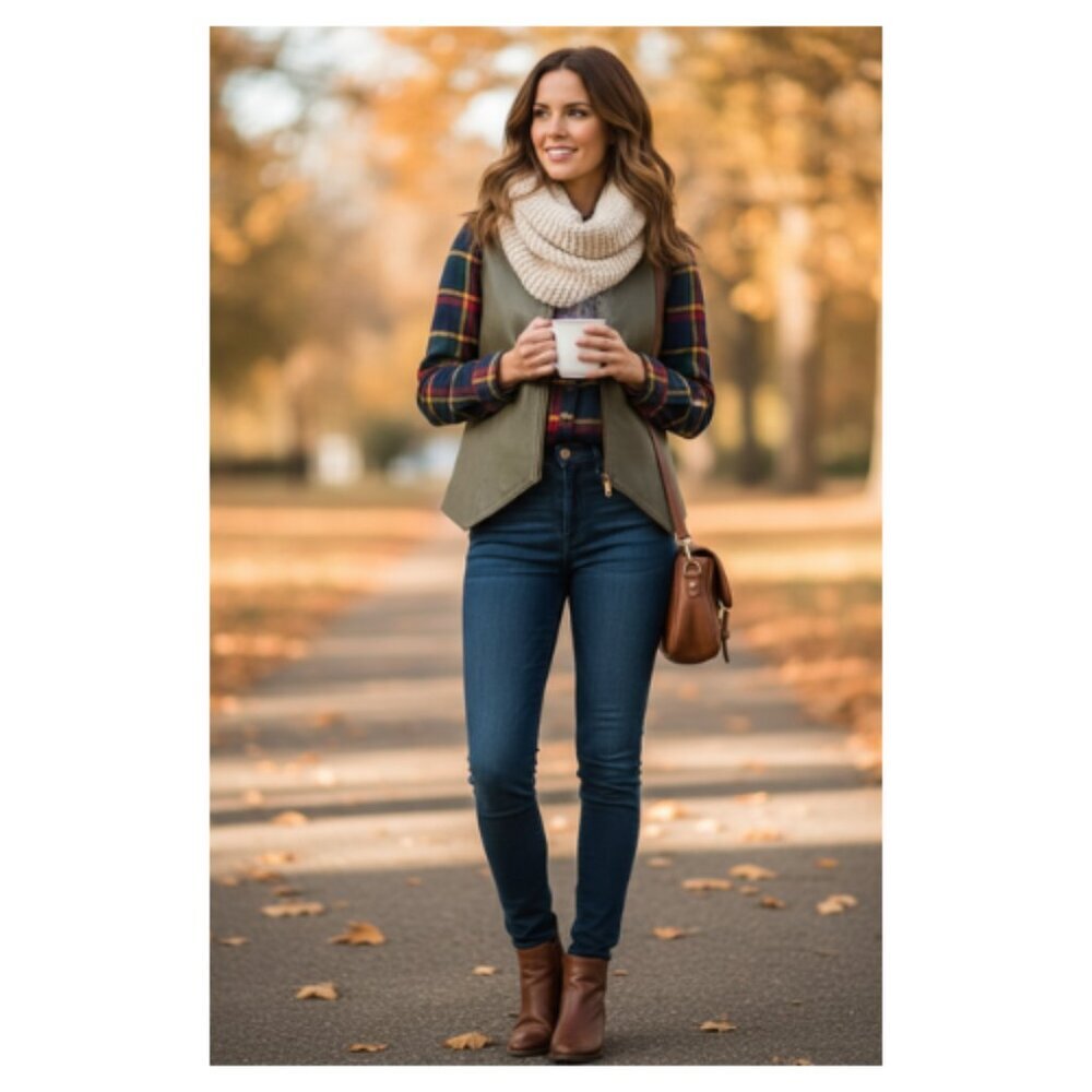 Newportnews Styleworks Women’s Real Leather Vest Olive Green Size M